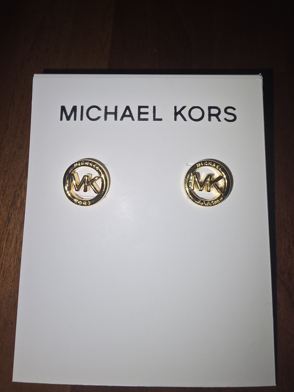 Michael Kors Gold MK Logo Stud Earrings, New with Tags